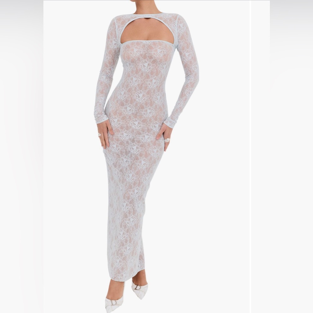 Mistress Rocks Cutout Open Back Long Sleeve Floral Lace Maxi Dress- Sz Small